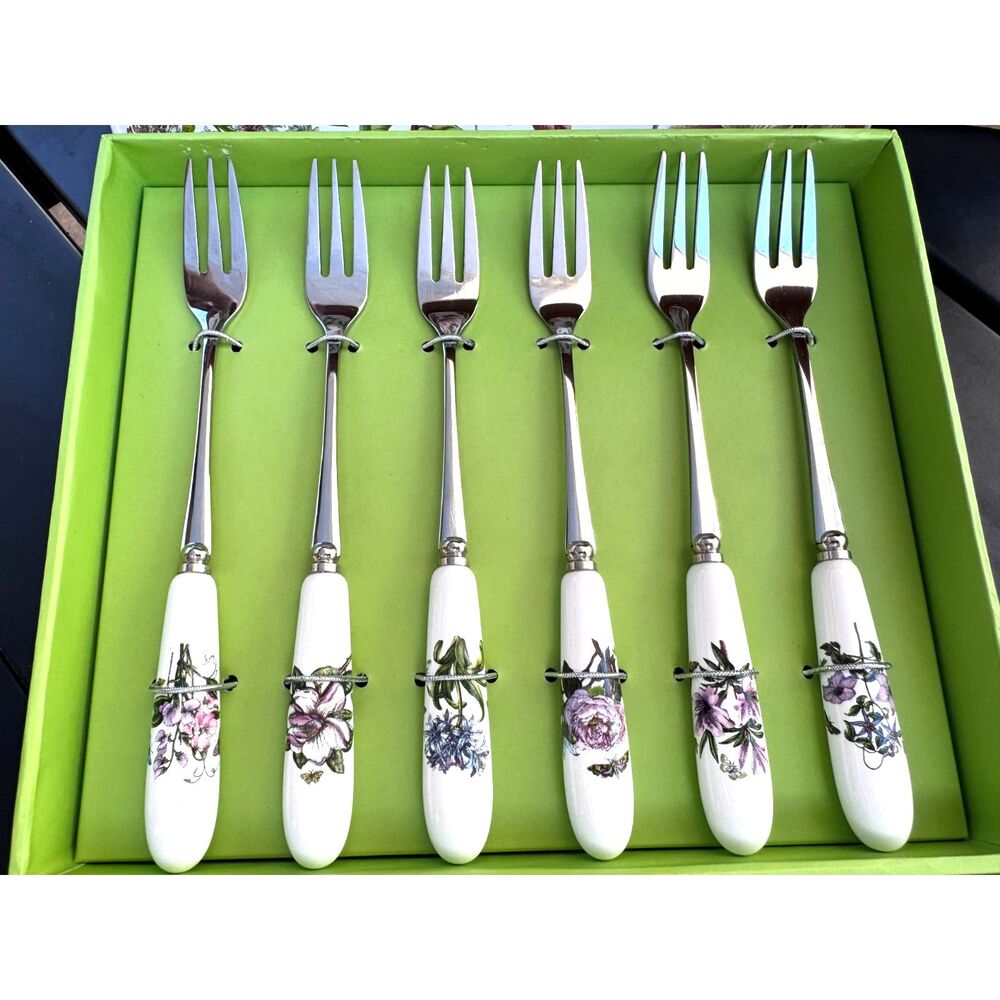 NIB Portmeirion Botanic Garden Floral Set 6 Pastry Forks London Susan Williams
